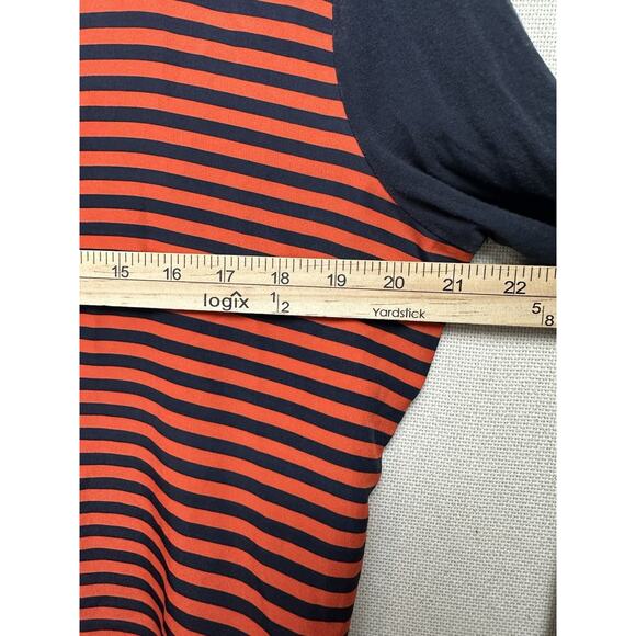 Michael Kors Women’s Sz L Navy Orange Striped Top Long Sleeve V-Neck - Picture 13 of 15